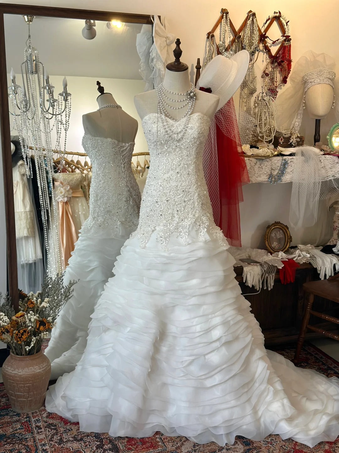 Elegant Slim Fit Tie Sweetheart Neck Lace Multi-layer Tulle Splicing Mermaid Trailing Wedding Dress P2953