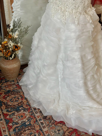 Elegant Slim Fit Tie Sweetheart Neck Lace Multi-layer Tulle Splicing Mermaid Trailing Wedding Dress P2953