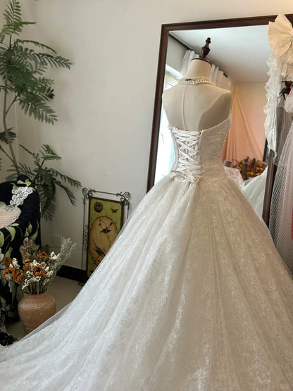 Vintage Strapless Rose Embroidery Wedding Dress with Train P2954