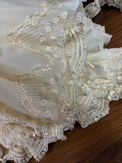 Vintage Ivory Sweetheart Neck Chiffon Lace Trim Wedding Dress P2958
