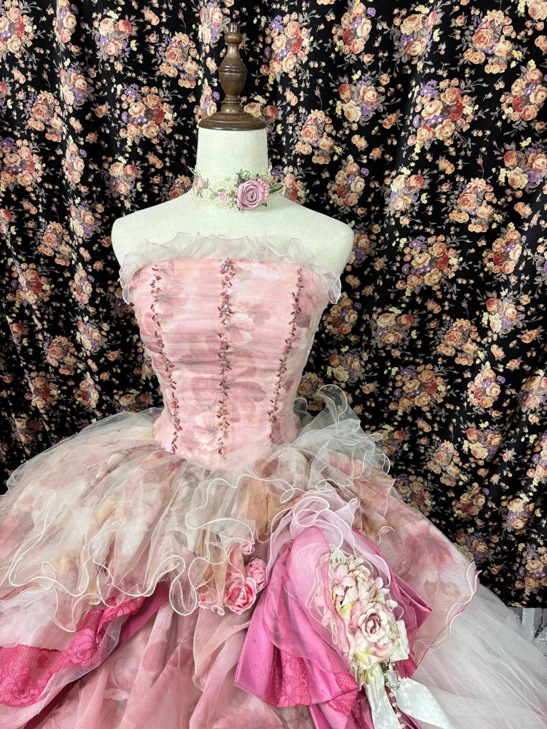 Fairy Pink Tube Top 3D Flower Puff Princess Wedding Dress P2965