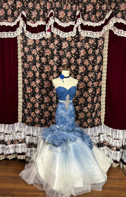 Ocean-dyed blue mermaid slim-fit lace wedding dress P2967