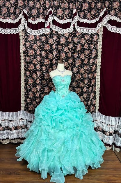 Special color cyan tube top irregular tulle princess floor-length wedding dress P2971