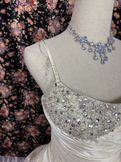 Simple One Shoulder Rhinestone White Satin Floor-Length Wedding Dress P2974