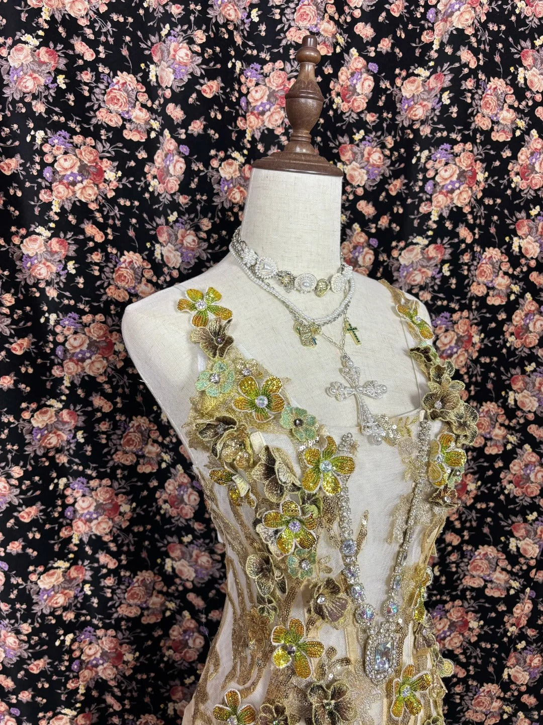 Special light yellow 3D flower high fishtail cake skirt wedding dress P2976