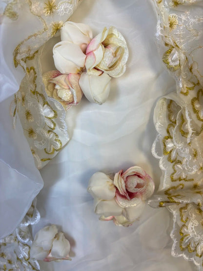 Retro fantasy shoulder strap beaded three-dimensional flower fluffy princess wedding dress P2987