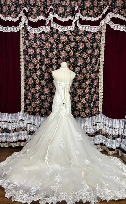 Retro Elegant Strapless White Heavy Beaded Lace Mermaid Wedding Dress P2990