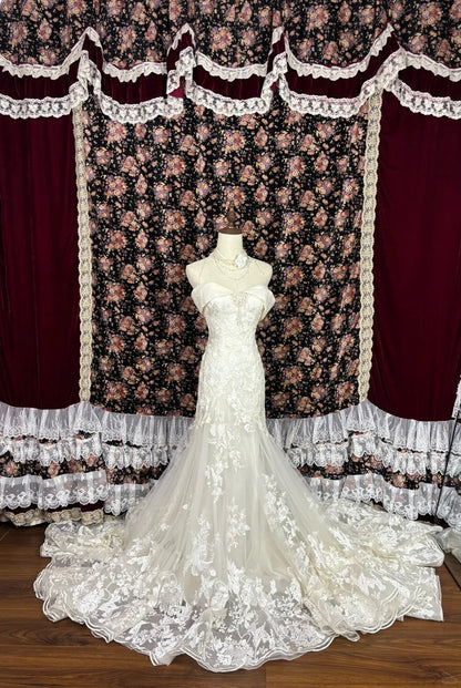 Elegant One Shoulder High Skirt Mermaid Lace Wedding Dress P2991