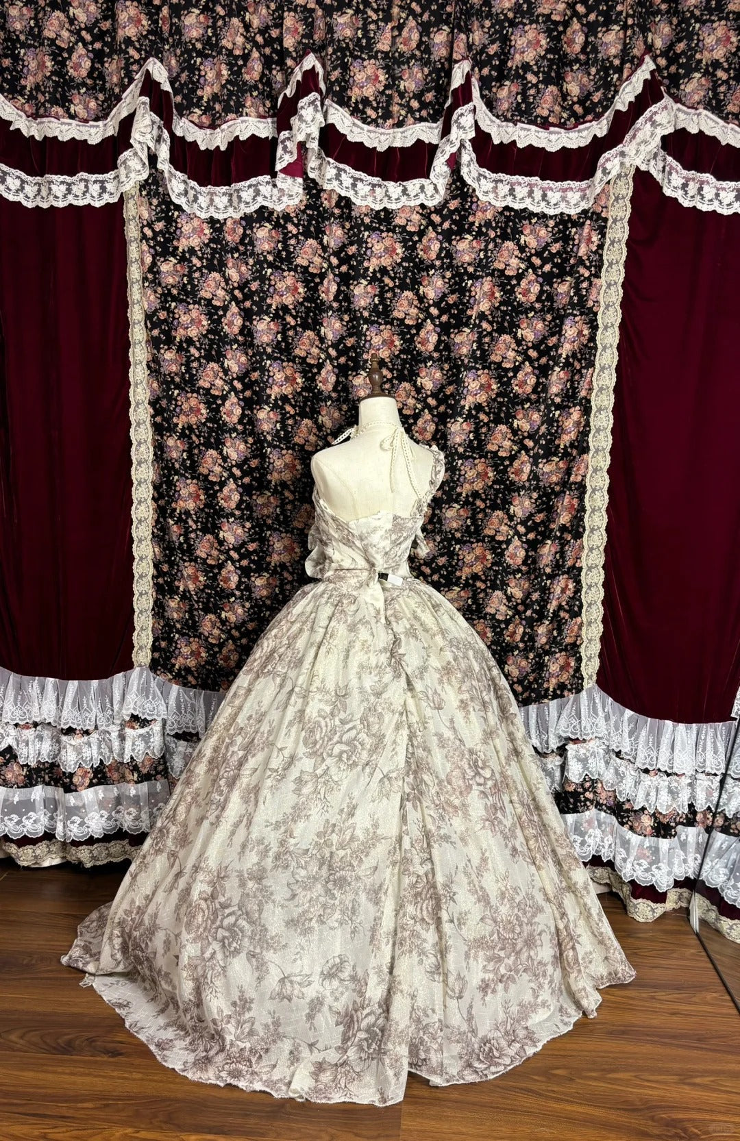 Chic Printed One Shoulder Full Body Flower Stem Floor Length Wedding Dress P2993