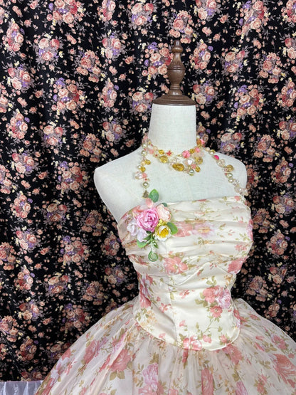 Super Fairy Rose Manor Full Flower Stem Strapless Floor-Length Wedding Dress P2995