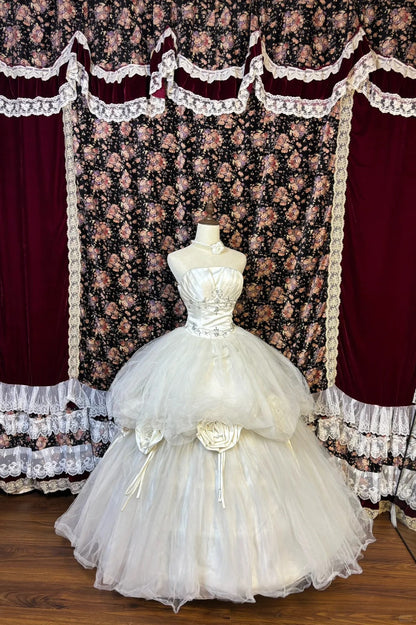 Princess Jellyfish Bud Oversized Rose Tulle Floor-Length Wedding Dress P2996