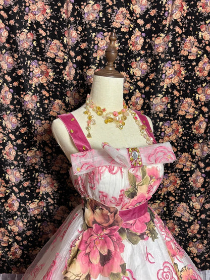 Rose Manor Pink Strap Embroidered Printed Floor-Length Wedding Dress P3001