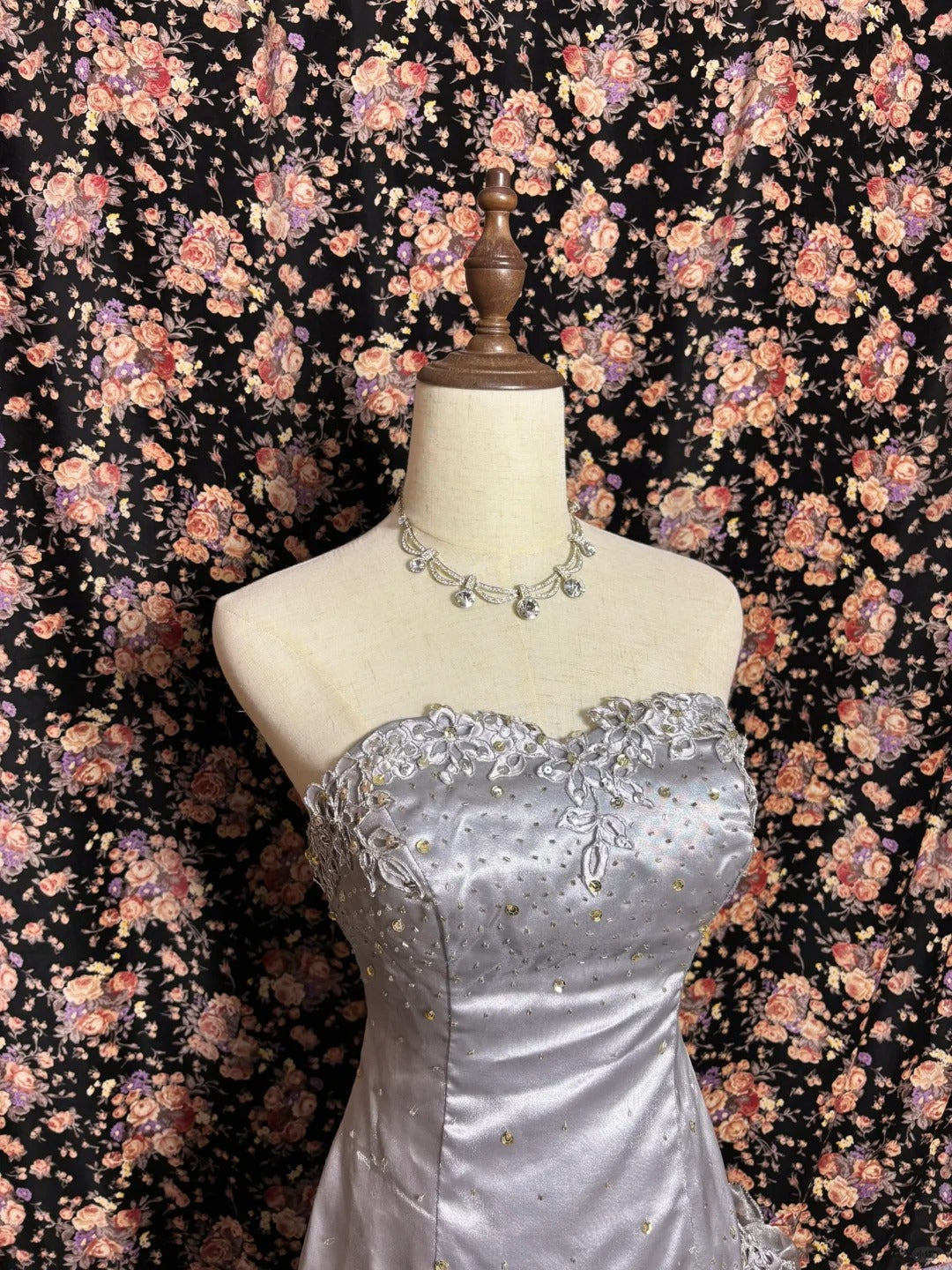 Silver Grey High Fishtail Shimmer Skirt Silk Tulle Large Curled Edge Wedding Dress P3003