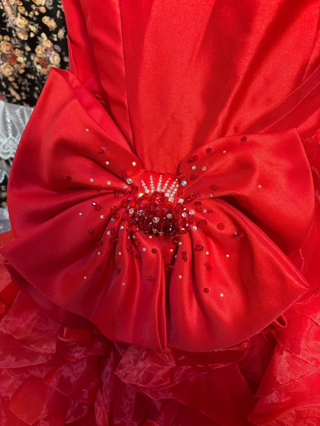 Beautiful red tube top beaded butterfly skirt mermaid wedding dress P3022