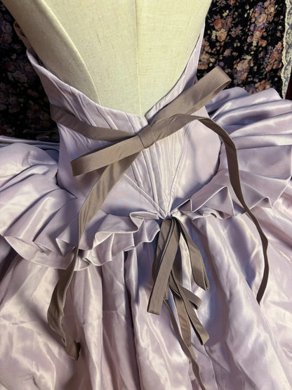 Taro Purple Strapless Satin Flower Bud Open Back Wedding Dress with Train P3024