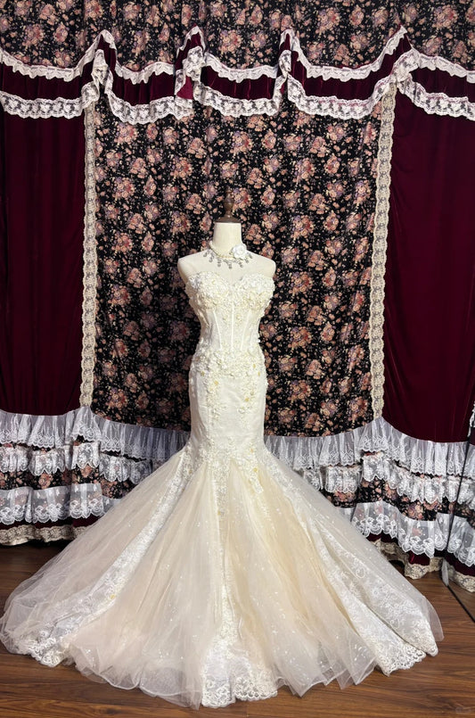 Elegant Sweetheart Neckline Herringbone Embroidery Floral Tulle Wedding Dress P3027