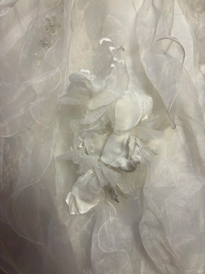 Elegant tube top heavy A-line fishtail three-dimensional flower wave lace skirt wedding dress P3028