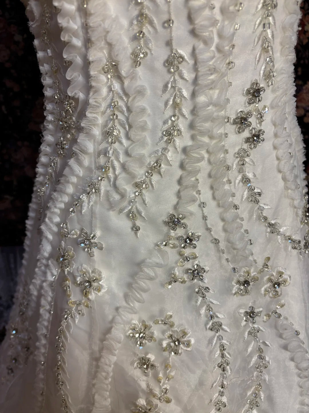 Elegant tube top heavy A-line fishtail three-dimensional flower wave lace skirt wedding dress P3028