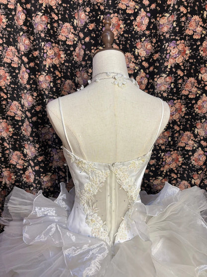 Princess Ballet Strap Flower Embroidery Oversized Cake Skirt Wedding Dress P3030