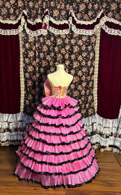 Retro Pink 3D Flower Multi-layered Tulle Cake Skirt Floor-length Wedding Dress P3039