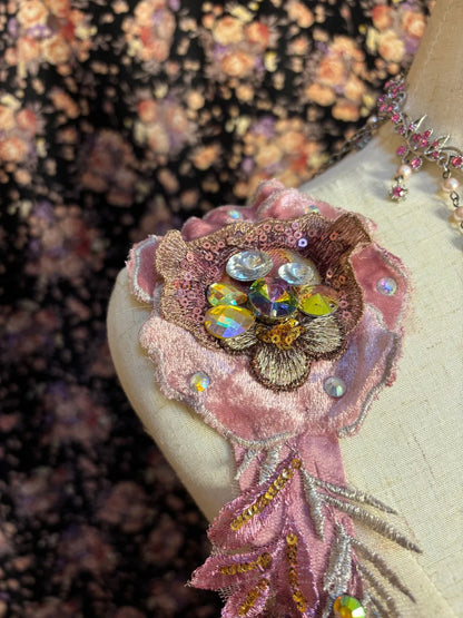 Vintage Pink Chiffon Strap 3D Flower Beaded Chiffon Satin Mermaid Wedding Dress P3042