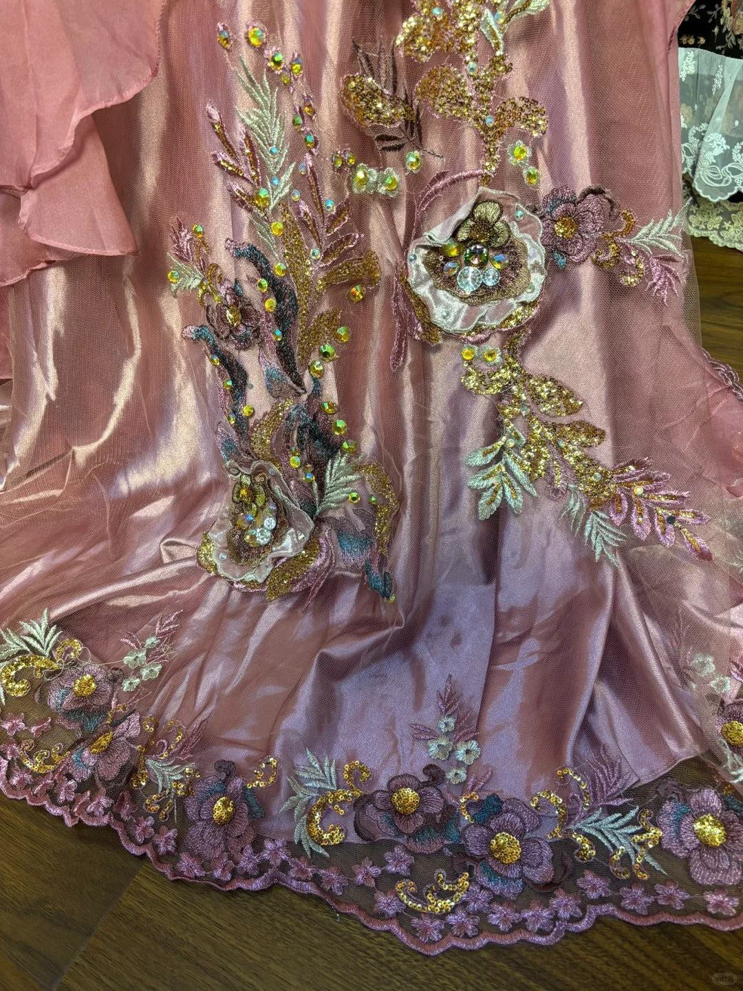 Vintage Pink Chiffon Strap 3D Flower Beaded Chiffon Satin Mermaid Wedding Dress P3042