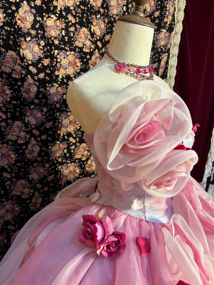 Princess blue tube top 3D flower tulle fluffy wedding dress P3043