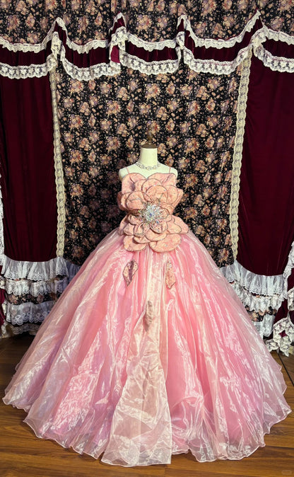 Pink Heavy Flower Beaded Rhinestone A-Line Wedding Dress P3046