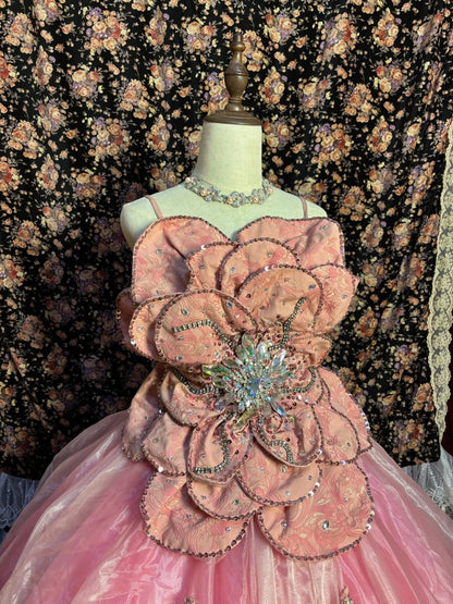 Pink Heavy Flower Beaded Rhinestone A-Line Wedding Dress P3046