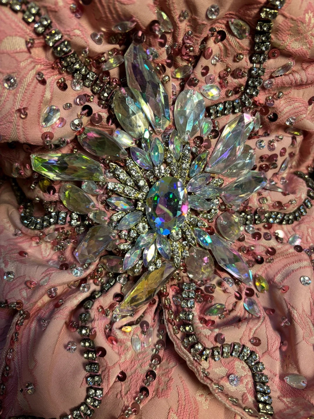 Pink Heavy Flower Beaded Rhinestone A-Line Wedding Dress P3046