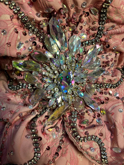 Pink Heavy Flower Beaded Rhinestone A-Line Wedding Dress P3046