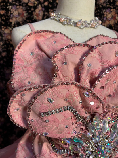 Pink Heavy Flower Beaded Rhinestone A-Line Wedding Dress P3046