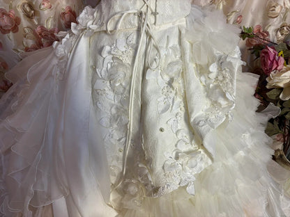 Princess Heavy White Tube Top Three-Dimensional Flower Irregular Skirt Wedding Dress P3050