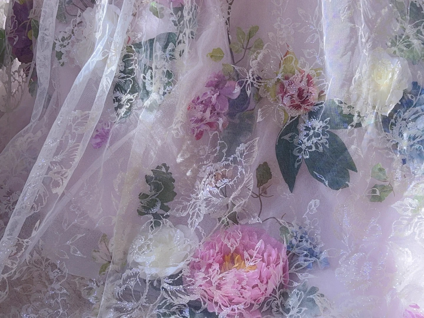 Dreamy Pink Heavy Tulle 3D Flower Lace Floor-Length Wedding Dress P3061