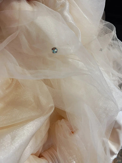 Princess Fishbone Tube Top Heavy Bow Rose Floor-Length Wedding Dress P3063