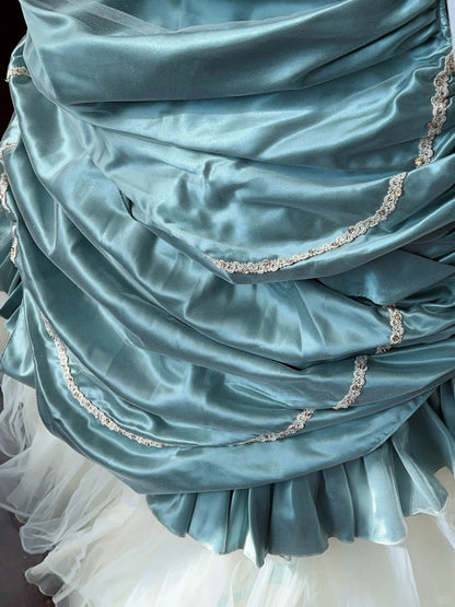 Elegant blue sweetheart neckline white cake skirt tulle floor-length wedding dress P3065