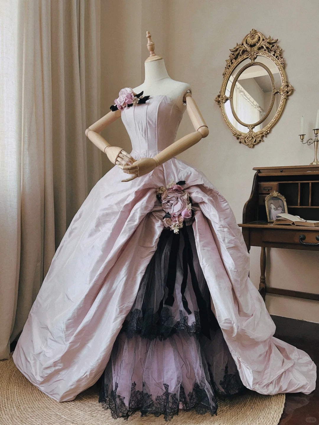 Dreamy and Elegant Lilac Strapless Herringbone 3D Flower Floor-length Wedding Dress P3066