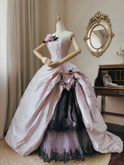 Dreamy and Elegant Lilac Strapless Herringbone 3D Flower Floor-length Wedding Dress P3066