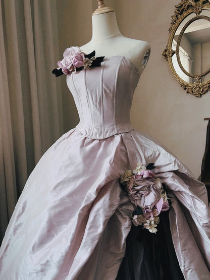 Dreamy and Elegant Lilac Strapless Herringbone 3D Flower Floor-length Wedding Dress P3066