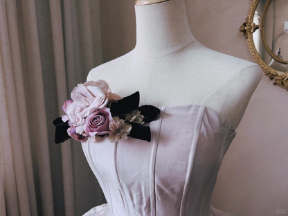 Dreamy and Elegant Lilac Strapless Herringbone 3D Flower Floor-length Wedding Dress P3066