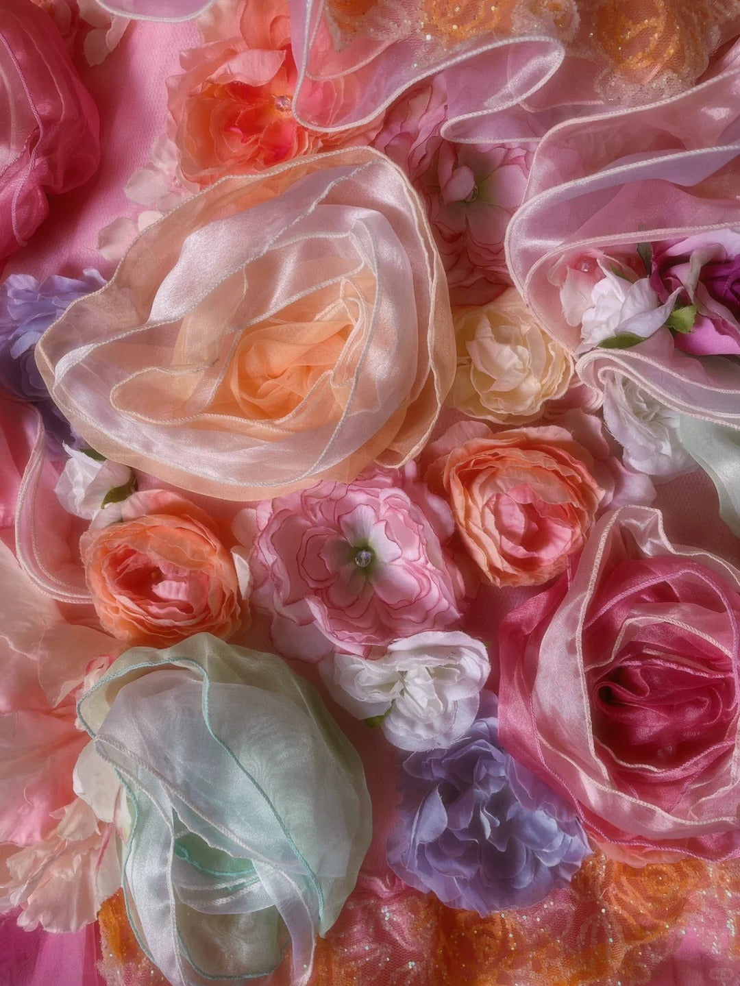 Pink Tulle Strapless Wedding Dress with Flowers and Flowers Fantasy Fluffy Princess Floor-length Wedding Dress P3074