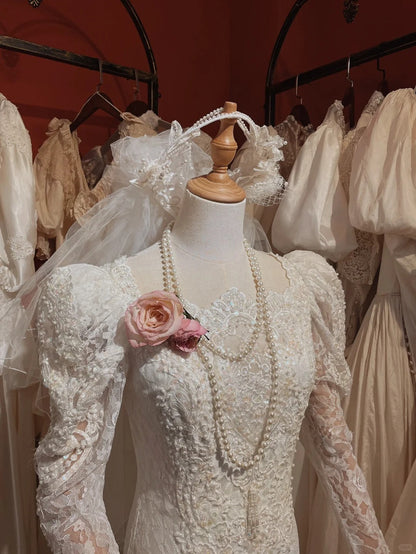 Roman Holiday Long Sleeve Lace Button Mermaid Train Wedding Dress P3080