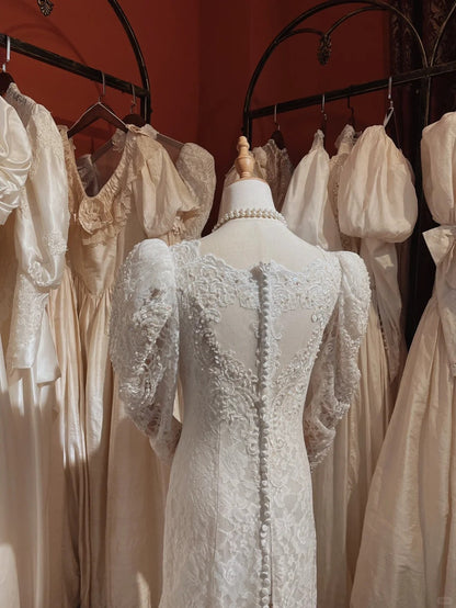 Roman Holiday Long Sleeve Lace Button Mermaid Train Wedding Dress P3080