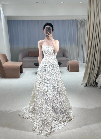 Designer Strapless Lace Wedding Dress with All-over Appliques P3083