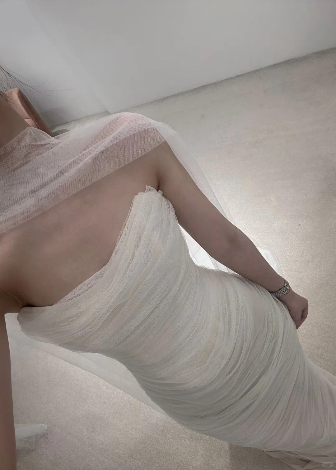 Elegant Layered Mesh Mermaid Train Wedding Dress P3085