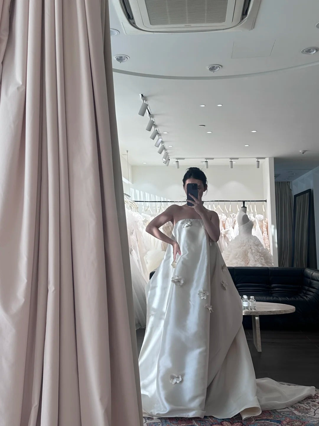 Loose Fitted Strapless 3D Floral Satin Wedding Dress with Train P3087