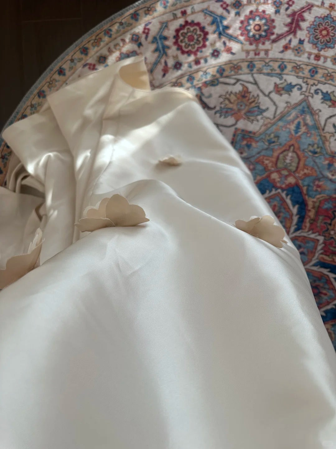 Loose Fitted Strapless 3D Floral Satin Wedding Dress with Train P3087