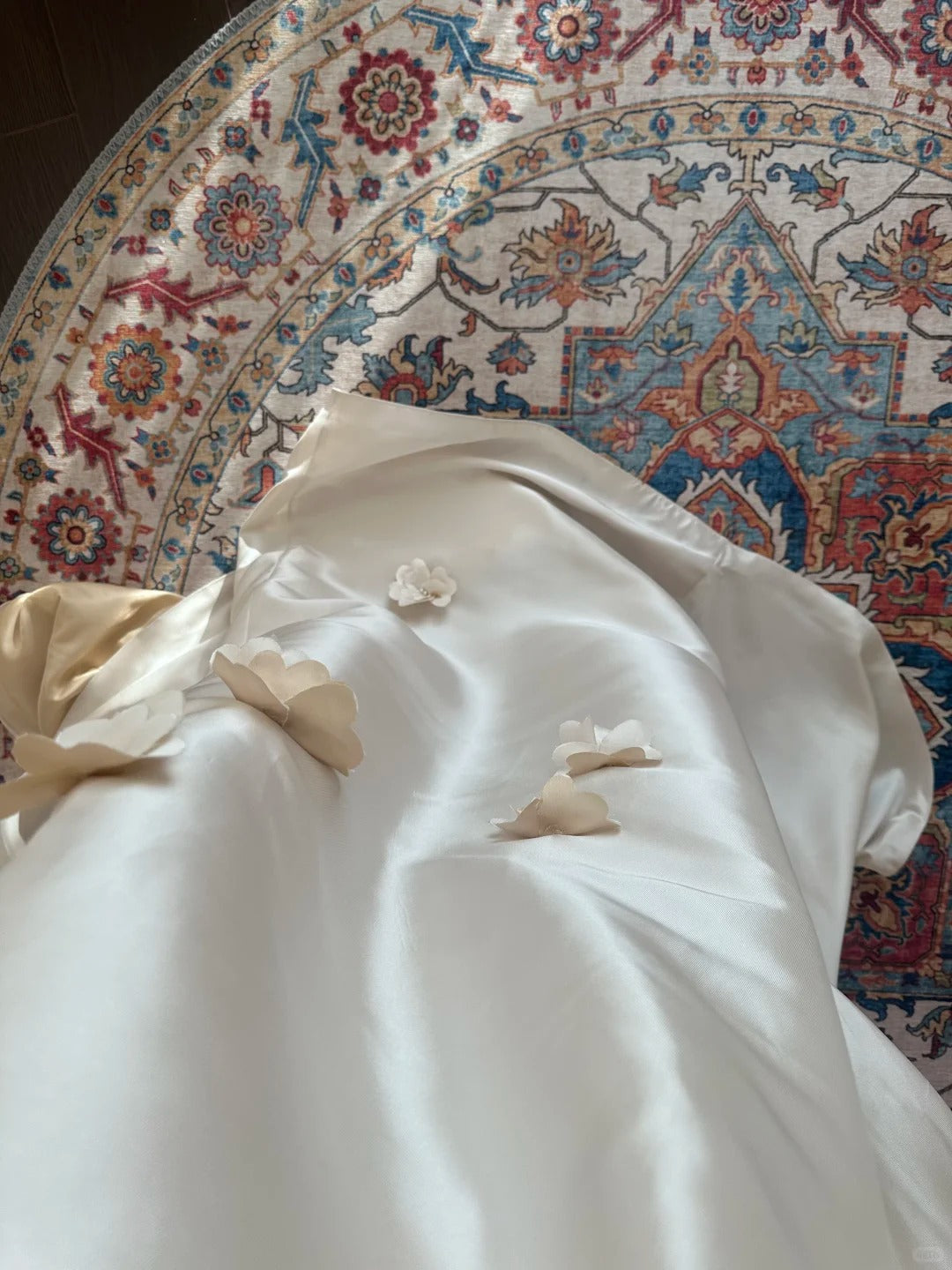 Loose Fitted Strapless 3D Floral Satin Wedding Dress with Train P3087