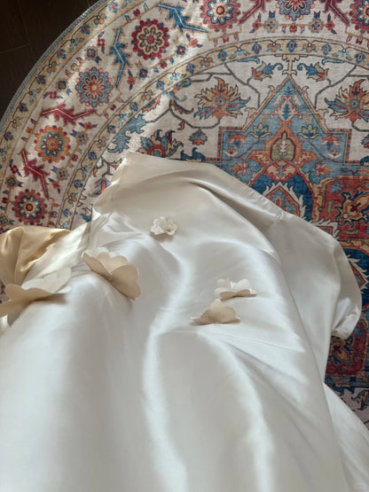 Loose Fitted Strapless 3D Floral Satin Wedding Dress with Train P3087