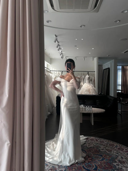Elegant One Shoulder Satin Mermaid Train Wedding Dress P3088